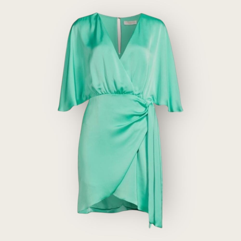 NWT | Ramy Brook | Alexis Asym Hem V-Neck Faux Wrap Dress | Malachite | Size 8